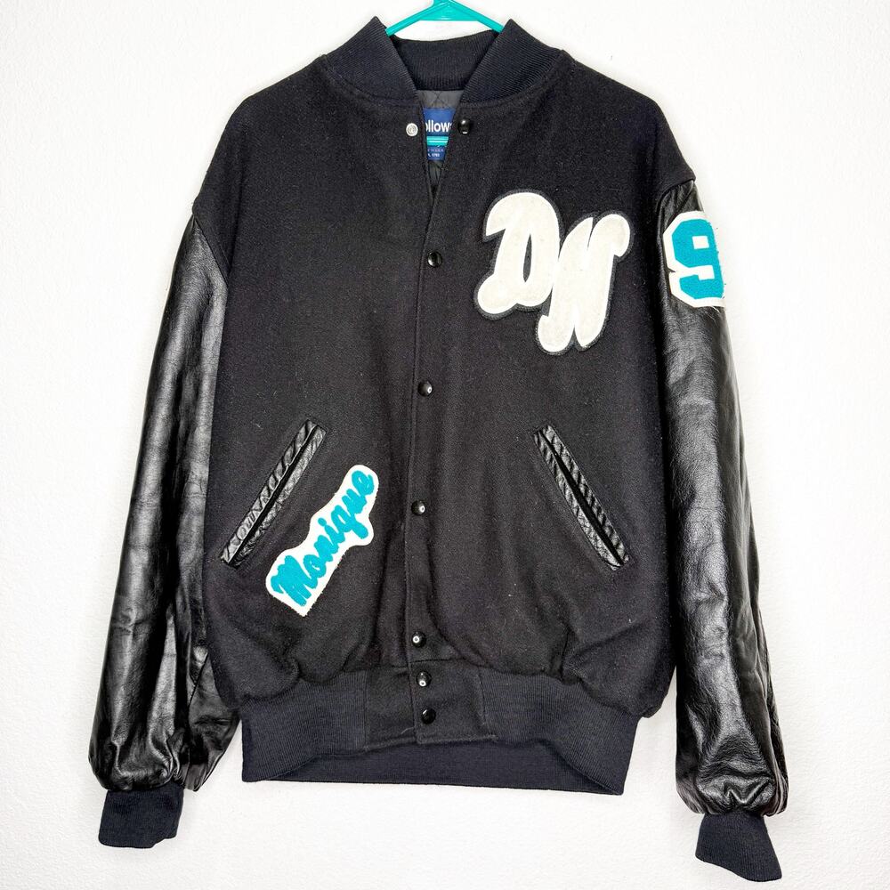 1997 Varsity Letterman Bomber Black Wool Jacket Holloway